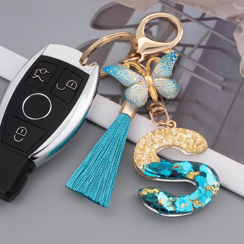 Suweibuke Cute Pink Key Chains for Women Girls, Initial Letter Keychains with Tassel, Charms for Key Purse Handbags Backpacks - Image 2